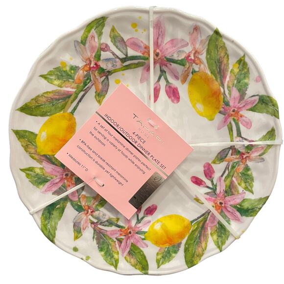 TAHARI 4 pc Melamine 11in Dinner Plate Set Pop of Color Tropical Floral NEW